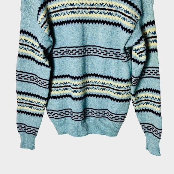 Vintage Jantzen Cabin Core Nordic Knit Sweater Blue Fair Isle Stripe Medium - Picture 8 of 9